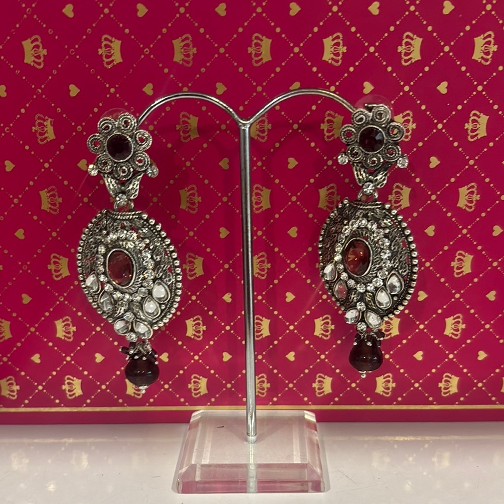 Elegant Silver and Red Dangle Earrings